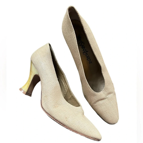 Vintage 1980s Yves Saint Laurent Rattan Heels, size 7 - Picture 1 of 12